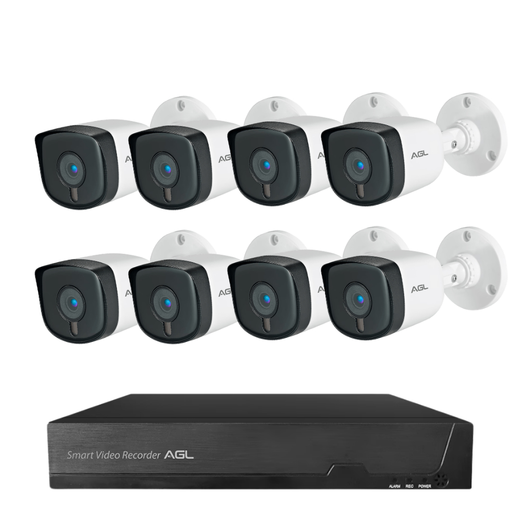 Kit HVR de 8 Canais HIBRIDO 1080N AGL + 8 CâMERA BULLET analógica 720p agl