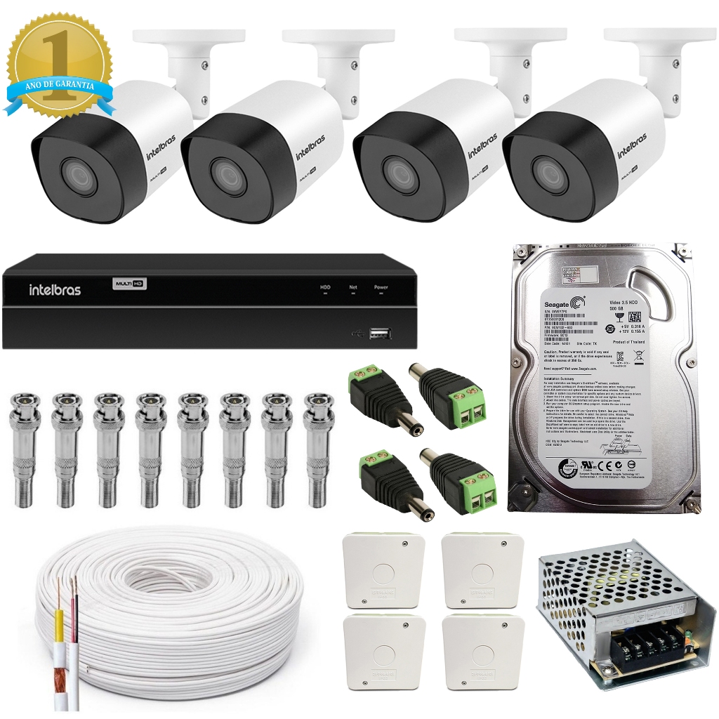 Kit Intelbras 4 Câmeras HD 720p Com HD CFTV Completo