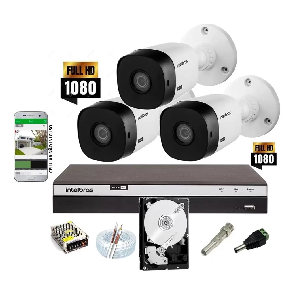 Kit Intelbras 3 Cam hd 720p + Dvr 3004 Full Hd Completo