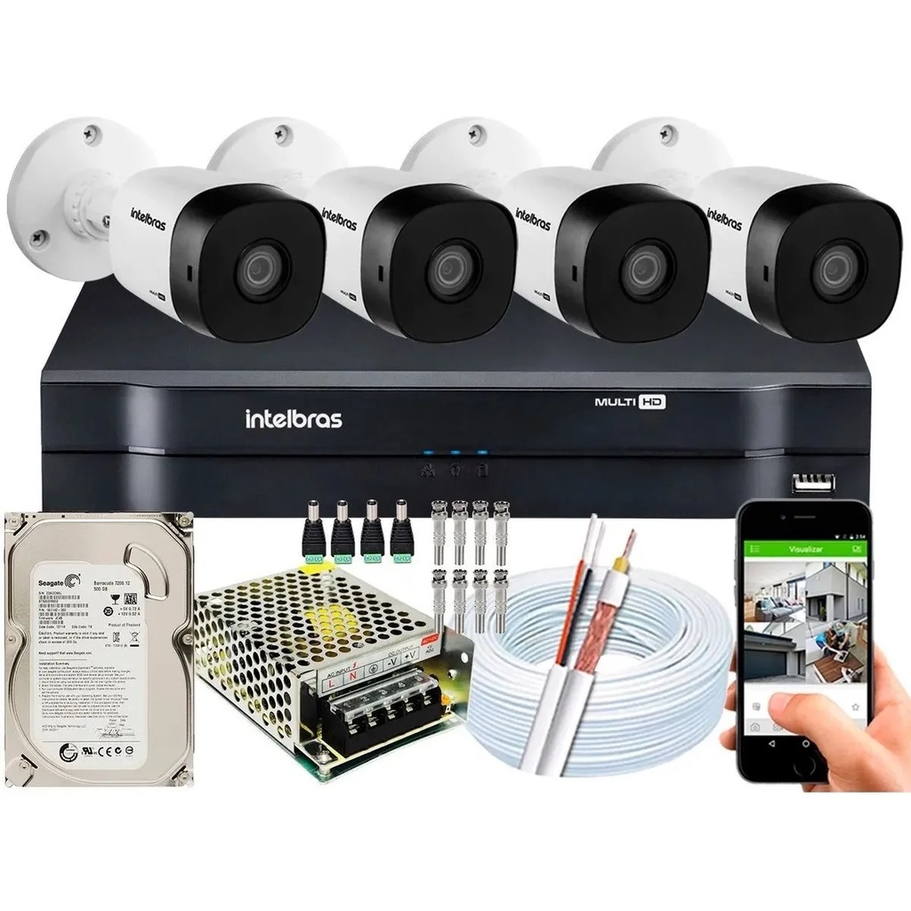 Kit Cftv 4 Câmeras Intelbras C/ Hd 500gb 720p