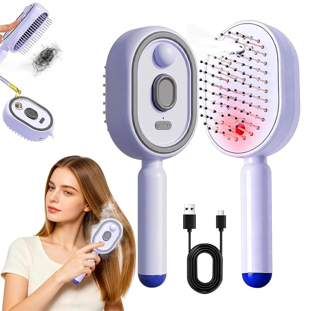 2026 New Electric Spray Air Cushion Massage Comb,3 in 1 Self-Clean Detangling Brush, Restores Silky Shine for Dry & Friz