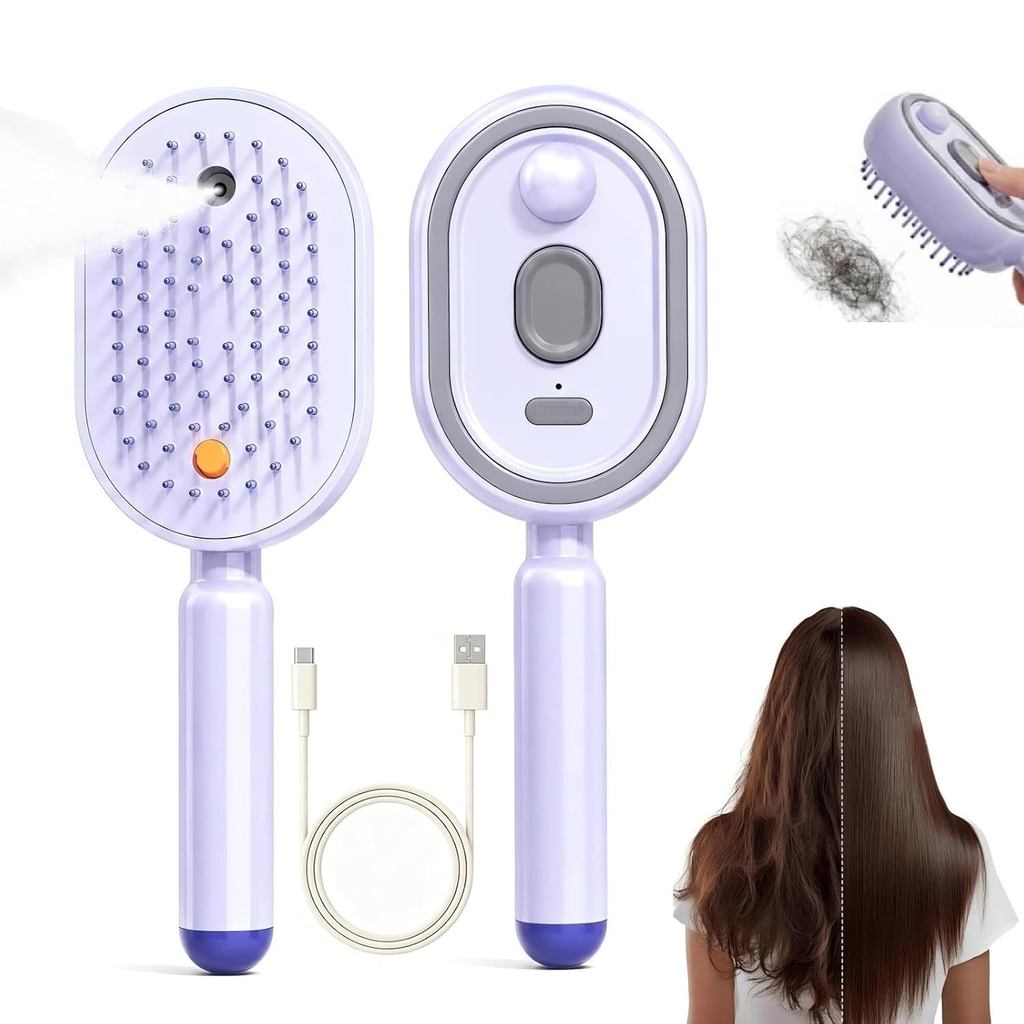 Electric Spray Air Cushion Massage Comb, Electric Steaming Massage Hair Care Brush, Anti-Static Volumizing Mist Brush, R