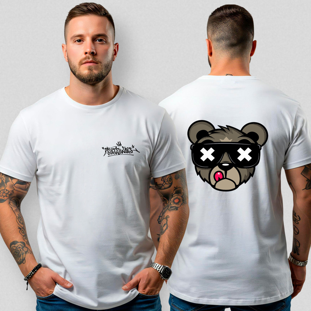 Camiseta Masculina Básica Treino Academia Urso Street 223 Algodão Premium Estilo Casual Conforto