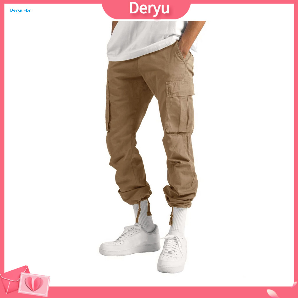 Men Sweatpants Cargo Pants Men's Multi Pockets Drawstring Elastic Waist Adjustable Leg Plus Size Loose Solid Color Outdo