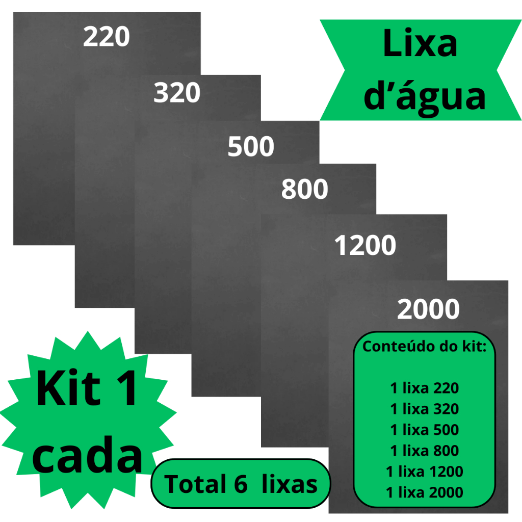 Lixa 220 320 500 800 1200 2000 Kit 1 / 2 Folhas Cada Grana Polimento Metal Plástico Lixamento D'água