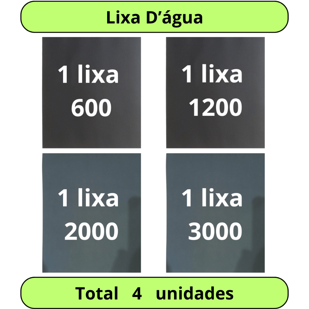 Lixa 600 1200 2000 3000 Kit 1 / 2 Folhas Grão D'água Polimento Lixamento D'água Plástico Metal Farol