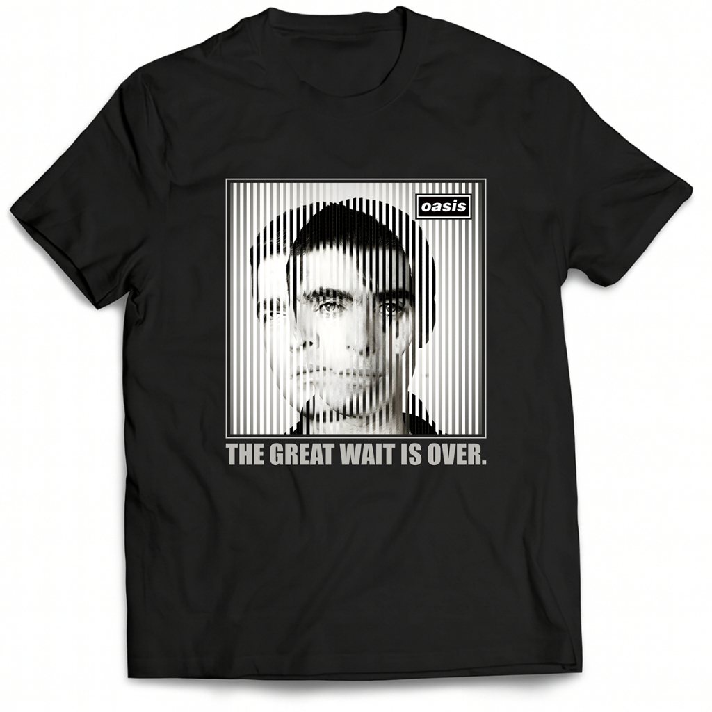 Camiseta Banda Oasis The Great Wait Is Over 25 Anos 100% Algodão Unissex em Estilo Halftone Camisa
