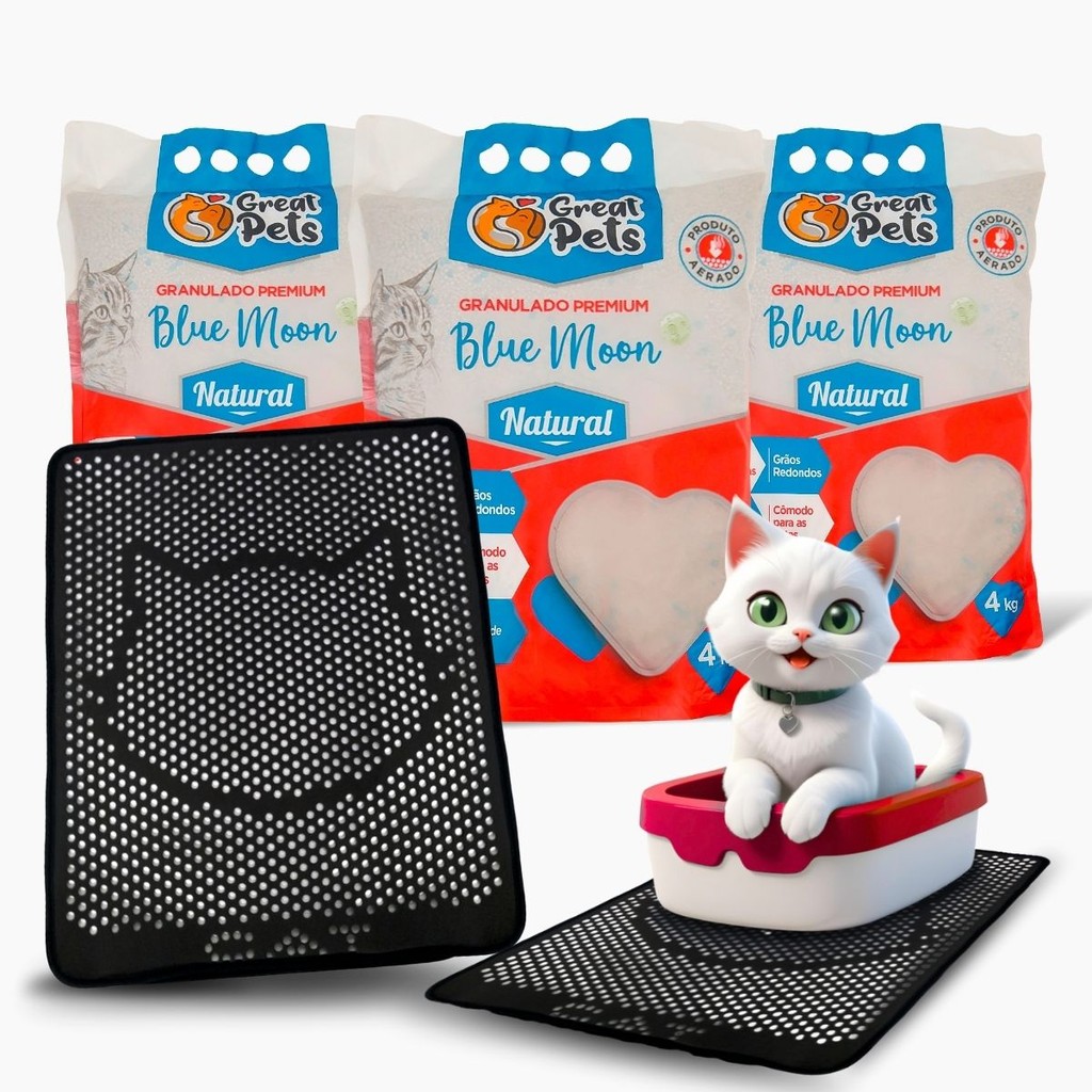 Kit 3 Areia Blue Moon Great Pets 4kg E Tapete Coletor Mypetone