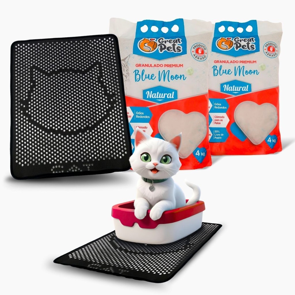 Kit 2 Areia Blue Moon Great Pets 4kg E Tapete Coletor Mypetone