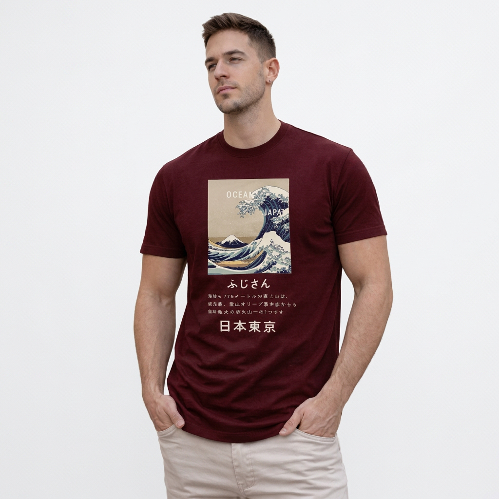 Camiseta Masculina Estampa Japonesa Great Wave Japão 100% Algodão Gold do P ao G4