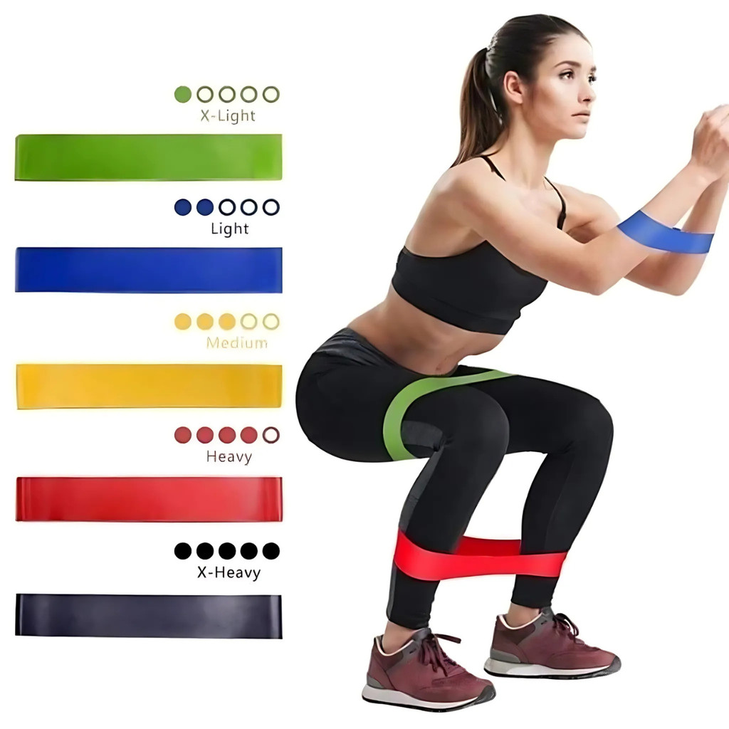 Conjunto 5 Faixas Elásticas Mini Band – Treino em Casa, Funcional e Fisioterapia