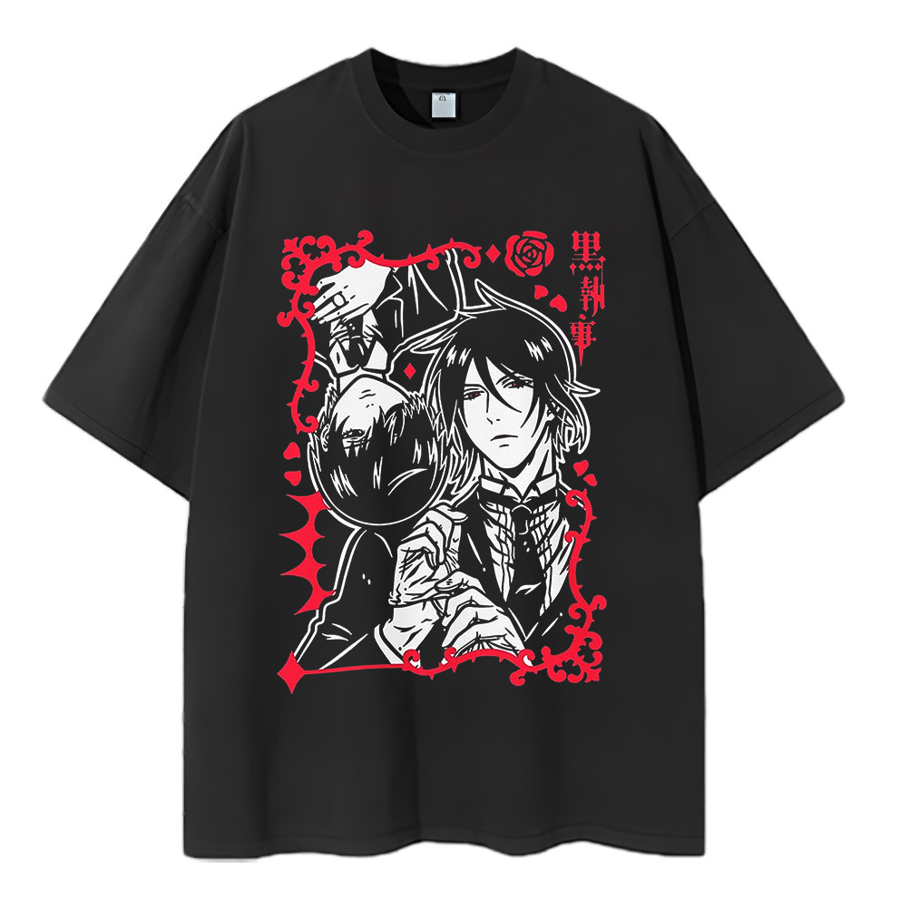 Camiseta Masculina Feminina Estampa Anime Black Butler (Kuroshitsuji) Sebastian e Ciel T-shirt Unissex Streetwear Envio
