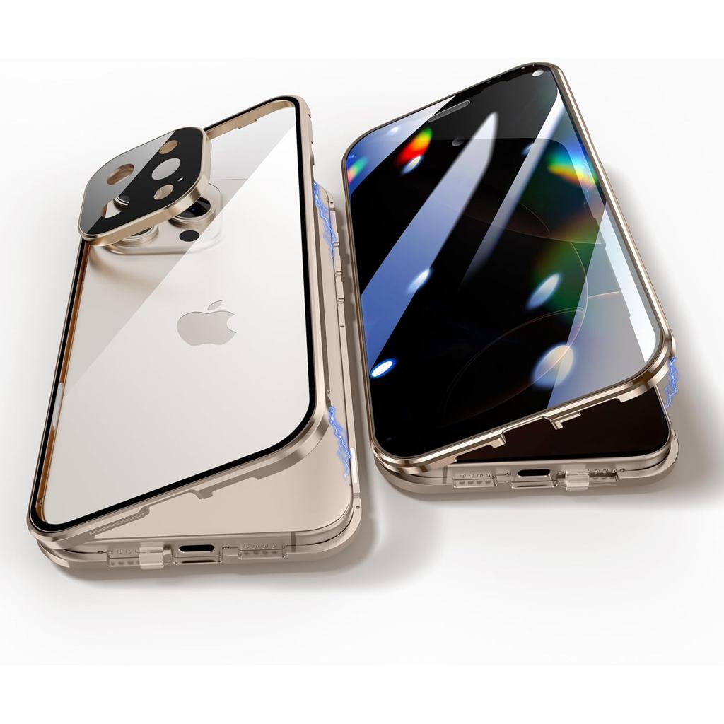 Capa Anti-Espionagem para iPhone 16 Pro Max, Tela Anti-Espionagem, Bumper Metálico com Adsorção Magnética e Protetor de