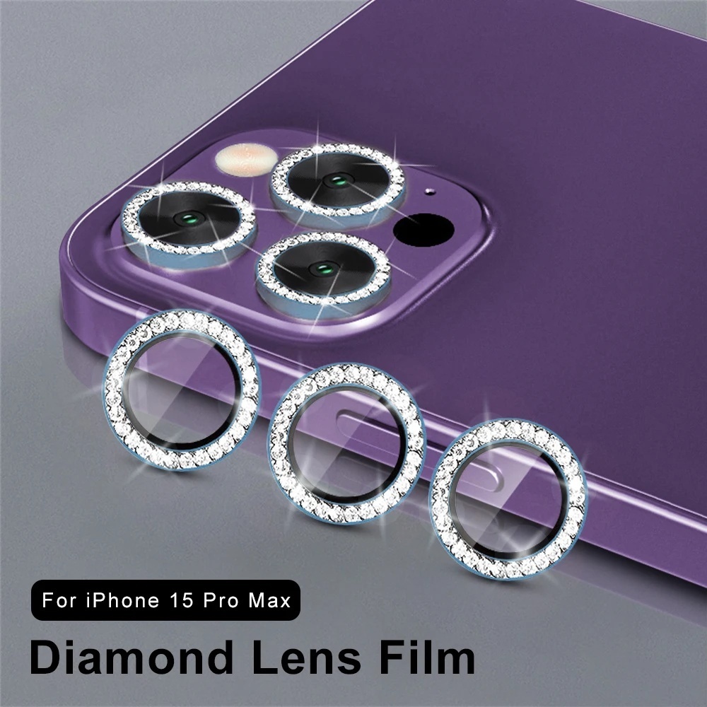 Protetor de câmera Com diamante para iPhone, iPhone 15 Pro Max,11,12,13 Mini, 14 Pro Max Cores aleatórias  kit com 2/3pç