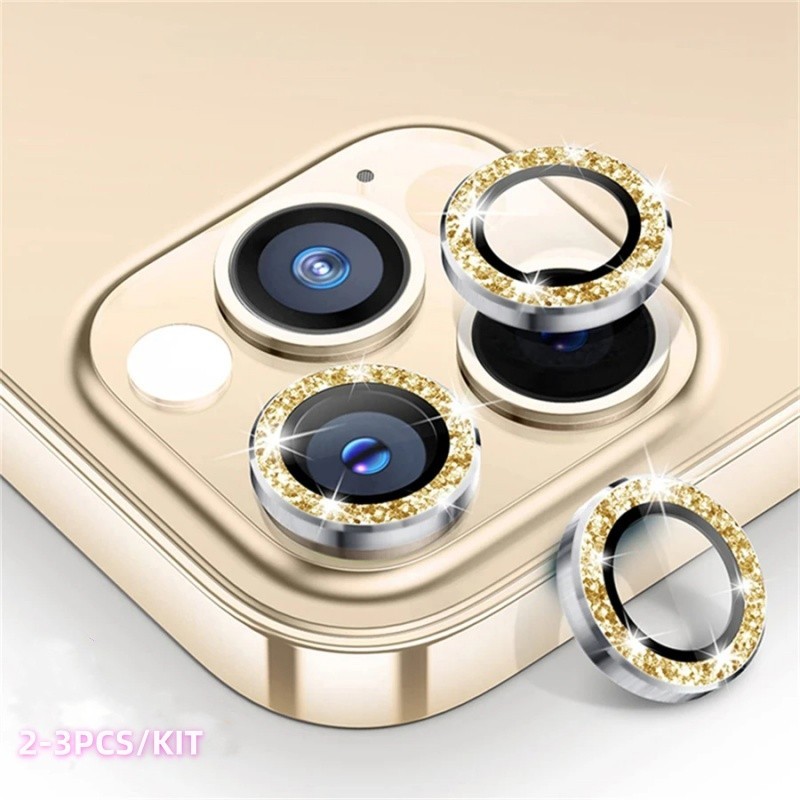 2-3Pcs Glitter Câmera Lente Para iPhone 15 14 Plus 13 12 11 Pro Max Diamante Câmera Lente De Metal De Vidro Películas
