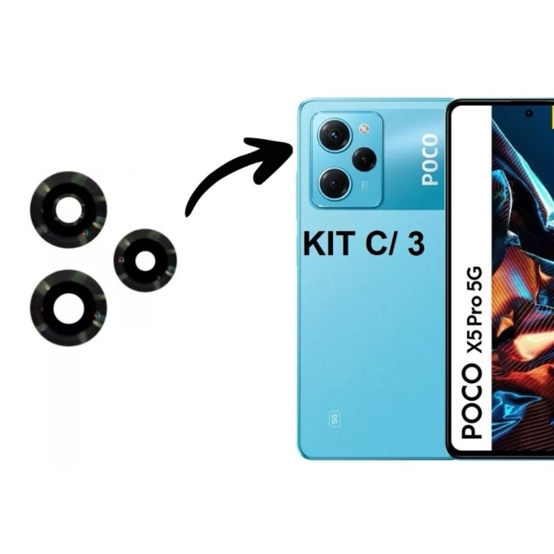 Lente Vidro de Câmera Traseira Compatível Poco X5 Pro 5g (3pçs)(com adesivo )