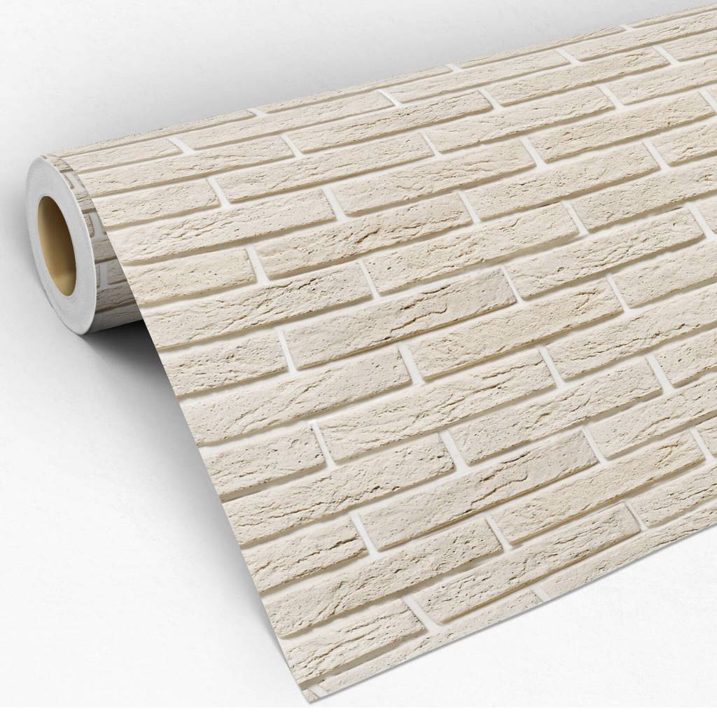 Papel De Parede Adesivo Tijolinho A Vista Bege Lavável Rolo de 3 Metros