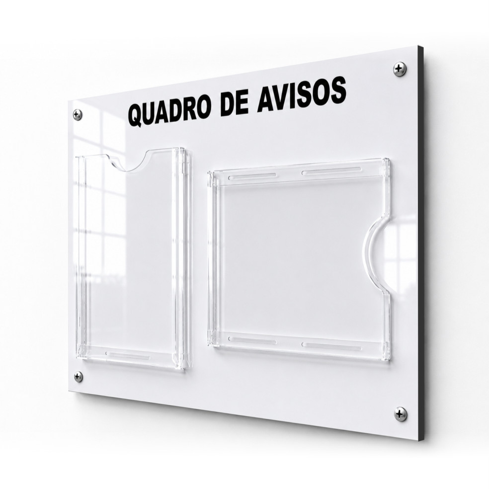 Quadro Aviso Gestão Á Vista Recados 2 Displays A4 ACM Branco