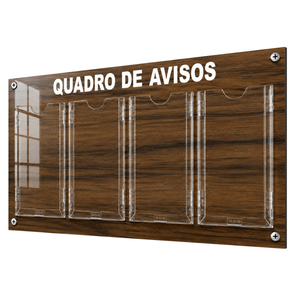 Quadro Aviso Gestão Á Vista 4 Displays A4 ACM Madeira Imbuia