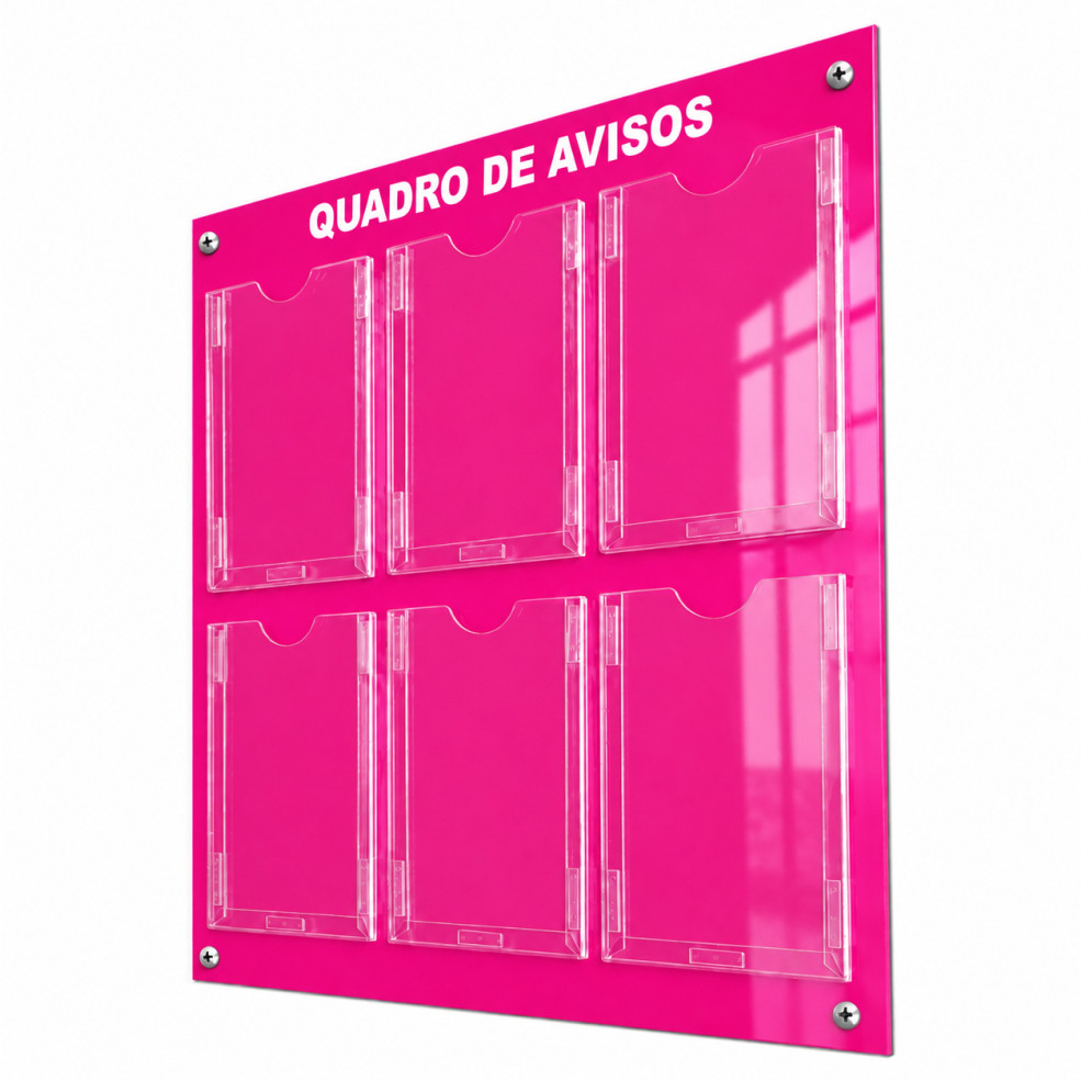 Quadro Aviso Gestão Á Vista 6 Displays A4 ACM Rosa