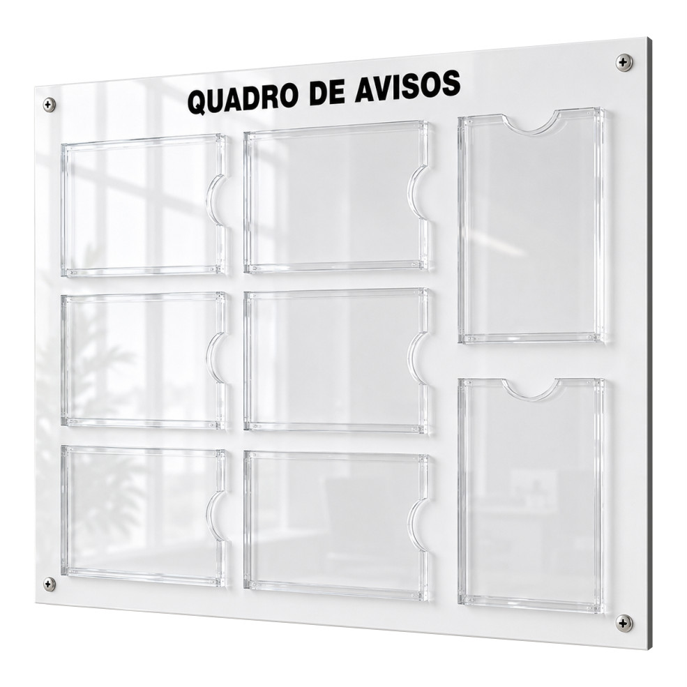 Quadro De Avisos Gestão A Vista 8 Displays A4 Acm Branco