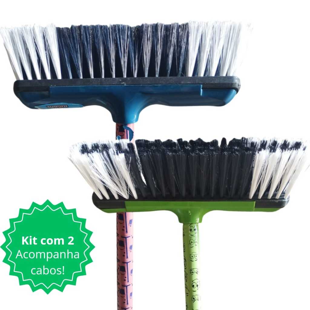 Kit com 2 - Vassoura com cabo Vassoura baixinha cedas curtas de nailon macia