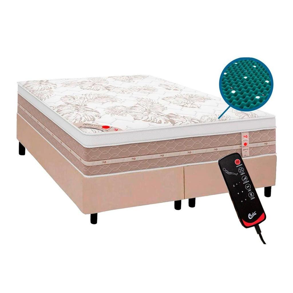 Cama Box King: Colchão c/Vibro Massagem Castor Tecnopedic Premium Niponpedic Magnético + Base CRC Courano Clean(193x203)