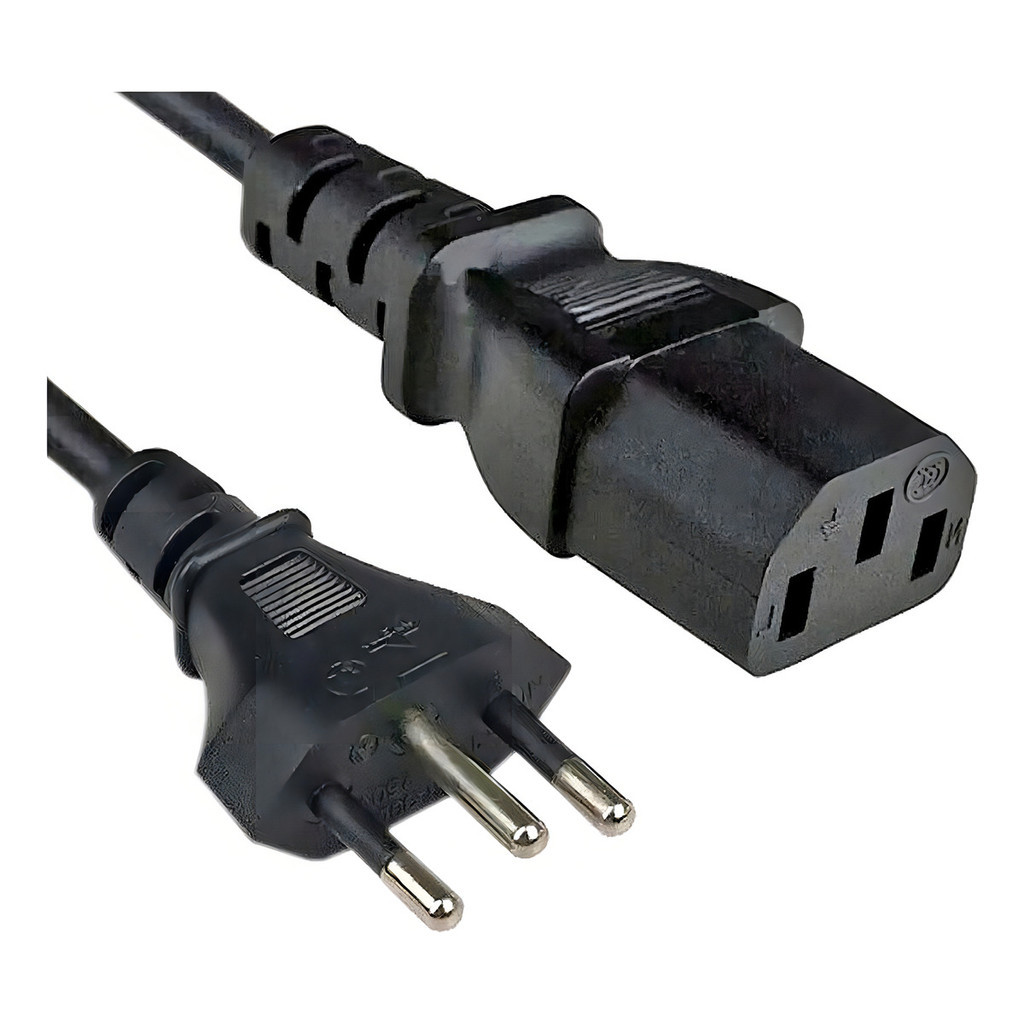 Cabo De Força Tripolar 10A 1,5m PC Monitor TV Computador Bivolt Plug 3 Pinos Preto Flexível Original