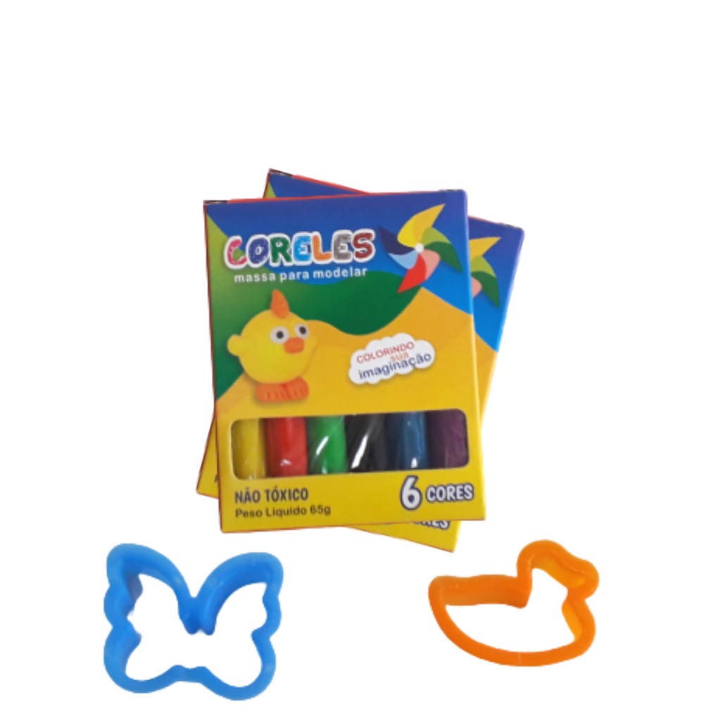 Kit com 10 Massinhas de Modelar Coreles de 6 Cores + 20 Moldes Variados