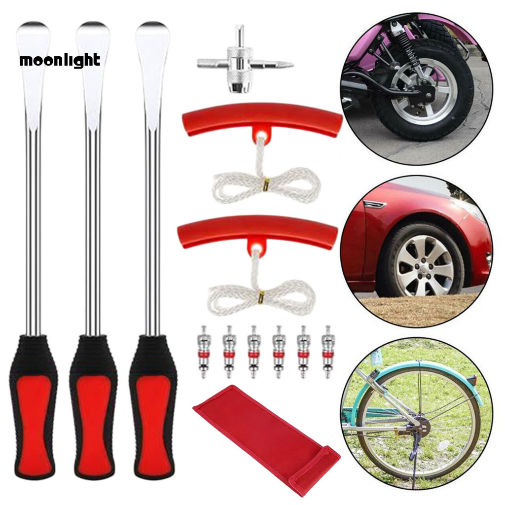 Carbon Steel Motorcycle Tire Changer Tool Set – 3 Spoons 2 Rim Protectors Wrench 6 Valve Cores Dirt Bike Levers Durabl