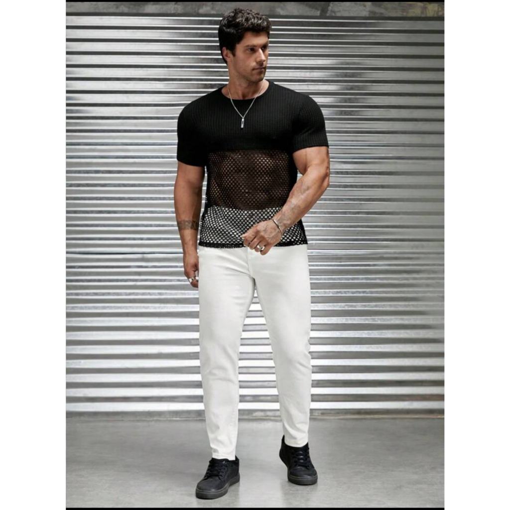 Blusa summer canelado com tela arrastao verao 2025 masculina