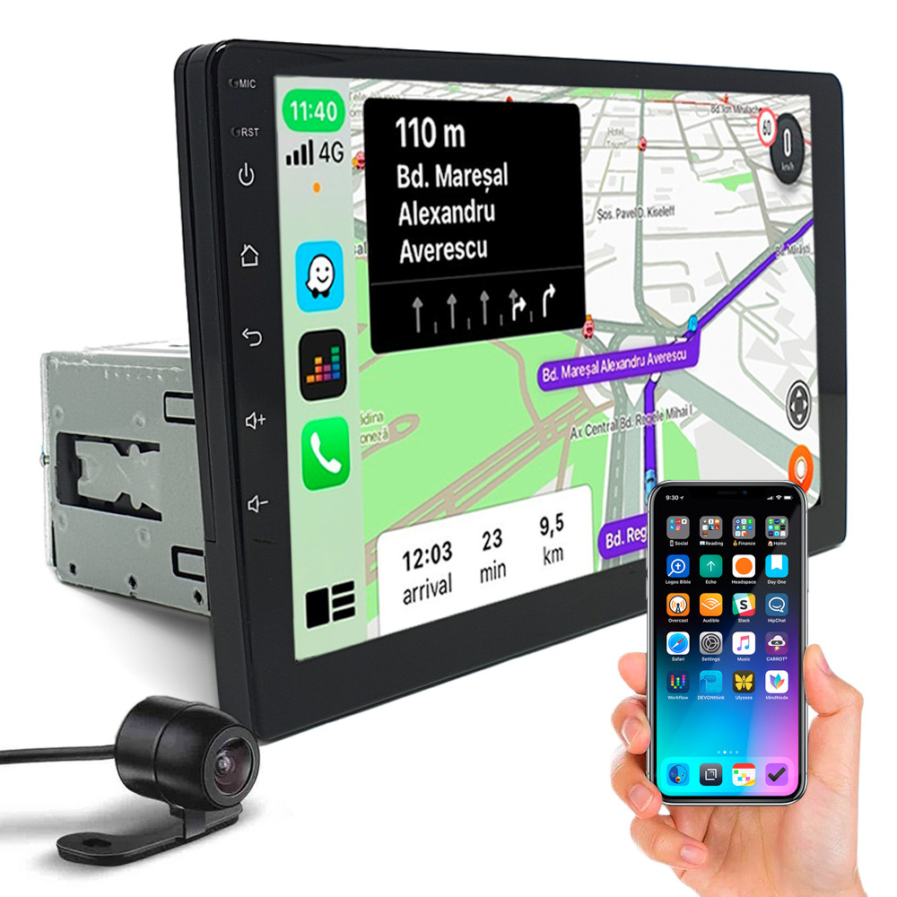 Kit Multimídia 1 Din 9 Polegadas + Câmera Ré Audi A4 2009 2010 2011 2012 2013 Bluetooth Espelhamento Android Auto