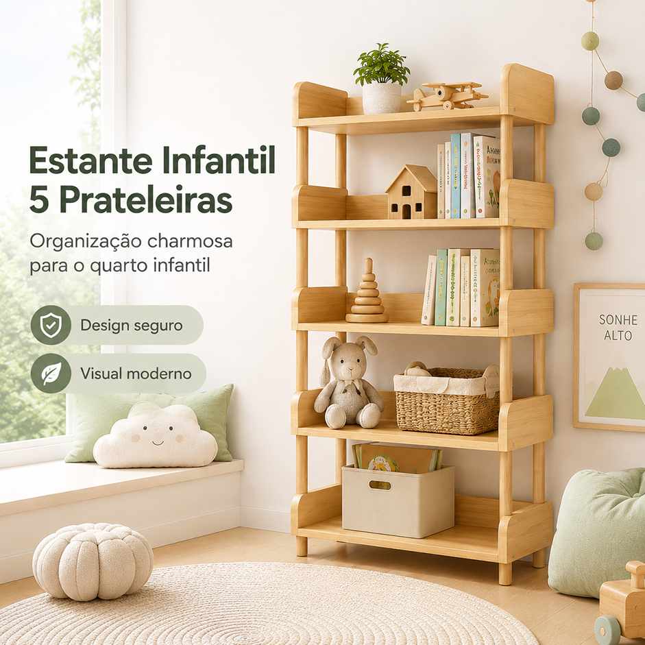Wooden Bookcase, Kids Study Shelf, 2/3/4/5/6 Storage Shelf Organizer