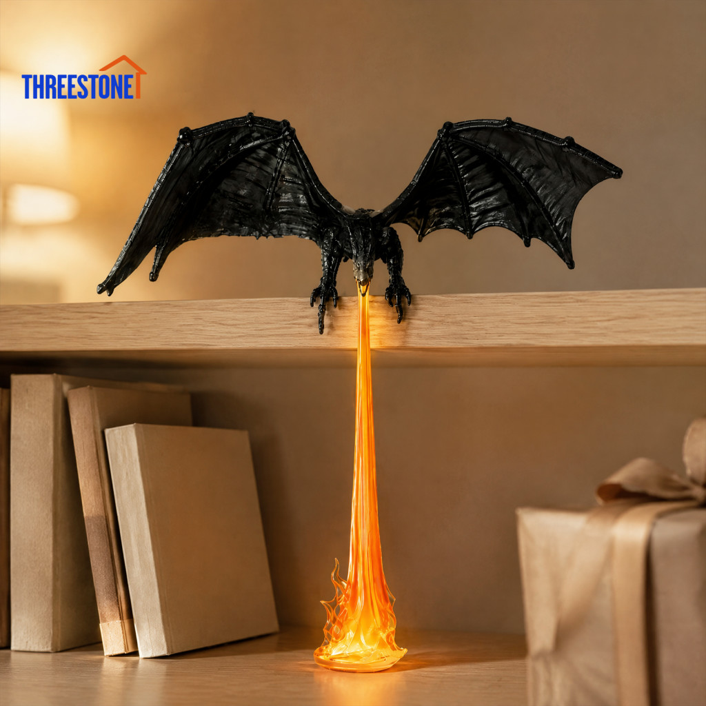 Fantasy Book Nook Light Unique Gift for Bookworms Dragon Bookshelf with Led Flame Effect – Flying Shelf Decor Magical