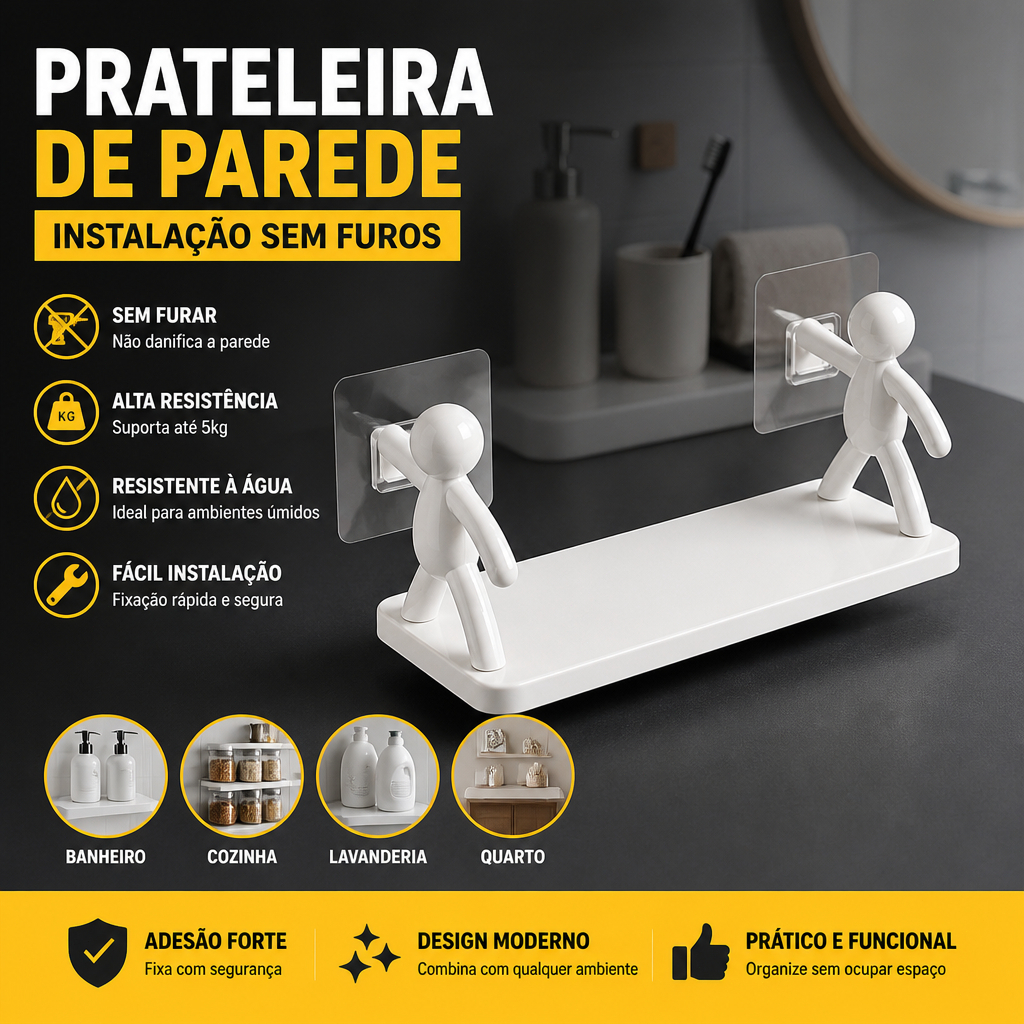 Prateleira Homeminho Boneco Adesiva Sem Furos Organizador de Banheiro Suporte para Banheiro Prateleira Cozinha Shelf