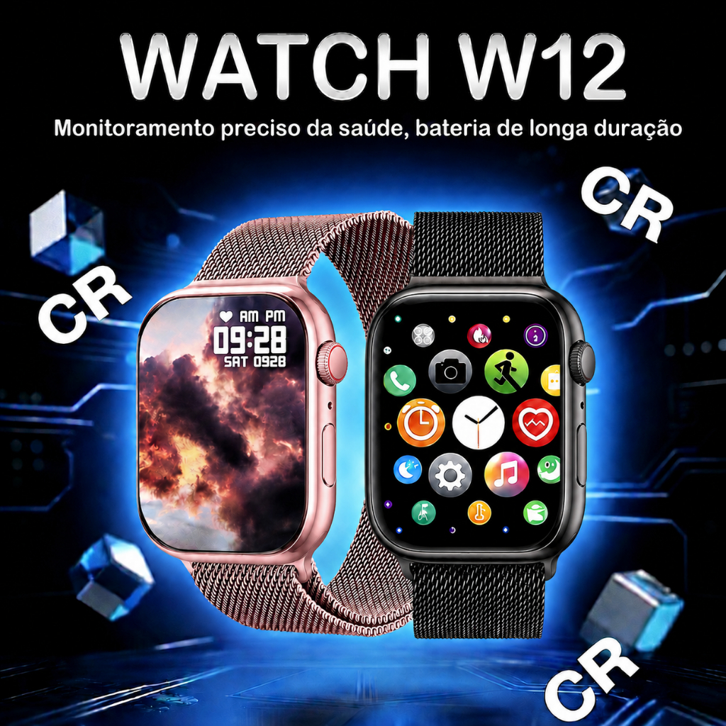 2026 Watch W12 NFC  Relógio à prova d'água inteligenteBluetooth Call Heart Rate Smartwatch