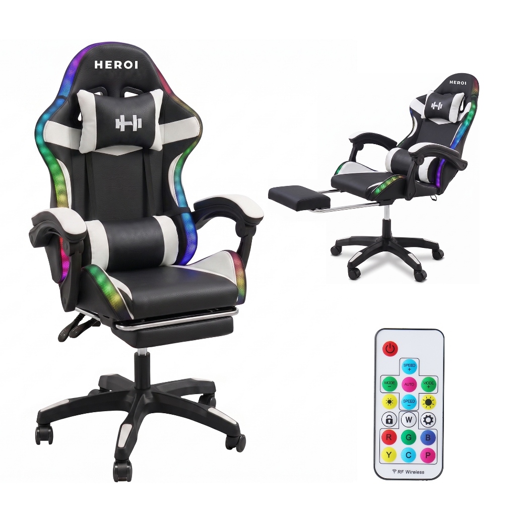 HEROI Gaming Chair RGB Efeito de iluminação Apoio de braço de elevação Reclinável Lunch Break Chair Jogo de escritório D