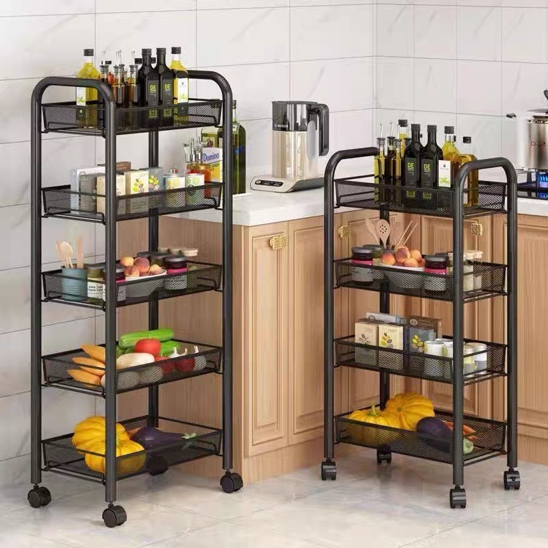 Steel Fruit Storage Cart on Wheels with 3/4/5 Tiers, Multipurpose Kitchen Organizer