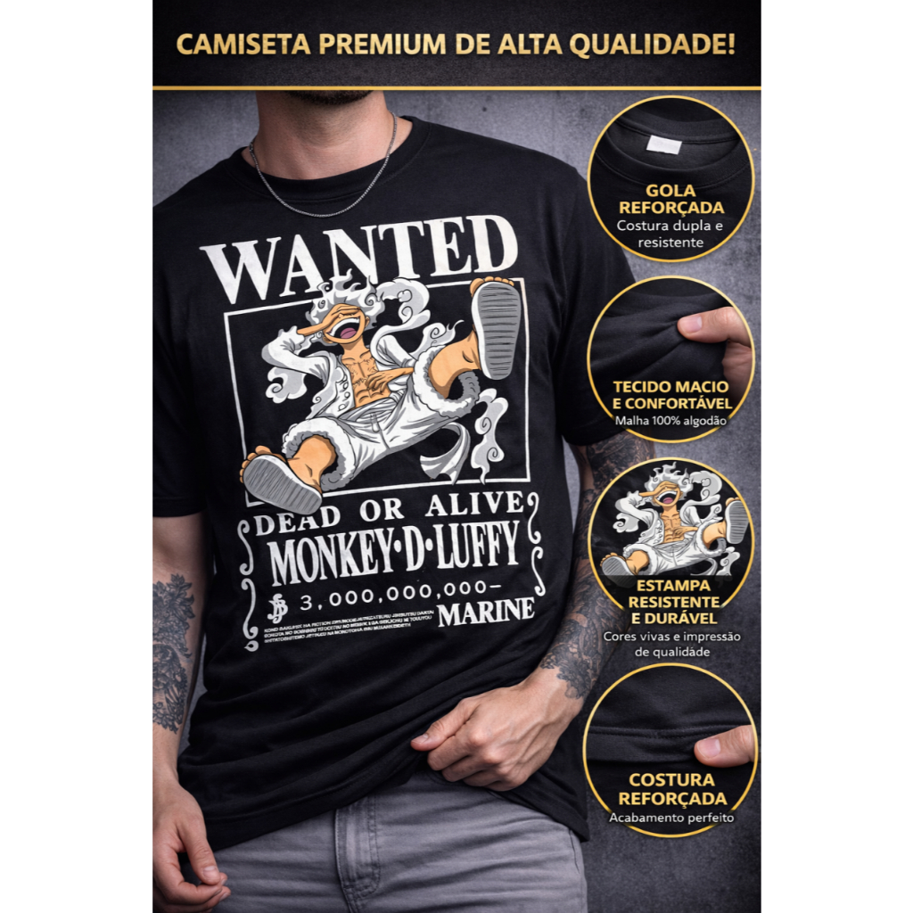 Camiseta Unissex 100% Algodão Geek Anime One Piece Luffy Gear 5 Envio Rápido Estampa Digital Camisa