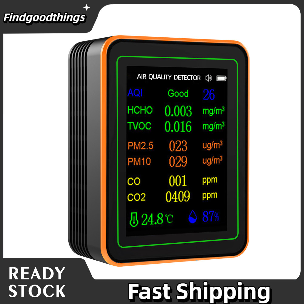 Findgoodthings-br Testador de qualidade do ar Detector multifuncional 10 em 1 com PM2.5 PM10 CO CO2 TVOC HCHO AQI
