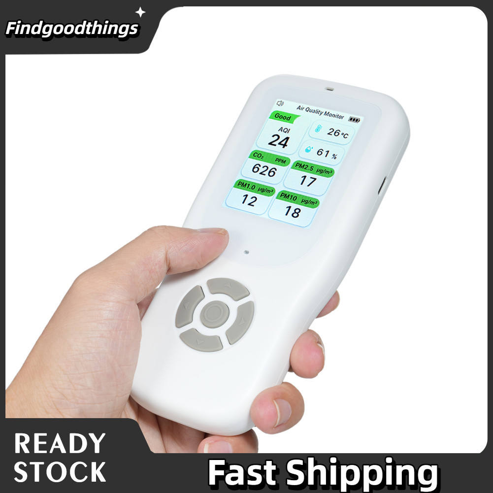 Findgoodthings-br Monitor portátil de qualidade do ar AQI / CO₂ / PM2.5 / PM1.0 / PM10 / HCHO / TVOC / Detector de