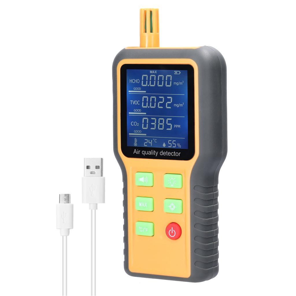 Sunydog detector de qualidade do ar portátil 5 em 1 medidor para home office testador de co2 tvoc hcho temperatura