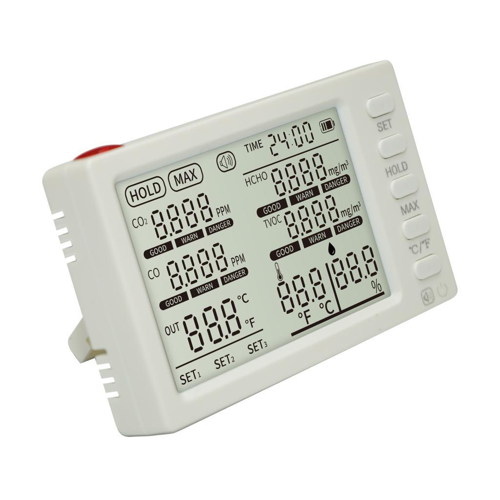wowohome-BR Detector portátil de monitor de qualidade do ar interno 8 em 1 para CO₂ / HCHO / TVOC / CO / Temperatura /