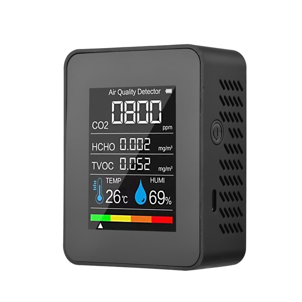 Detector de CO2 Monitor de qualidade do ar Formaldeído interno HCHO TVOC Tester 5 em 1 LCD Tela colorida digital