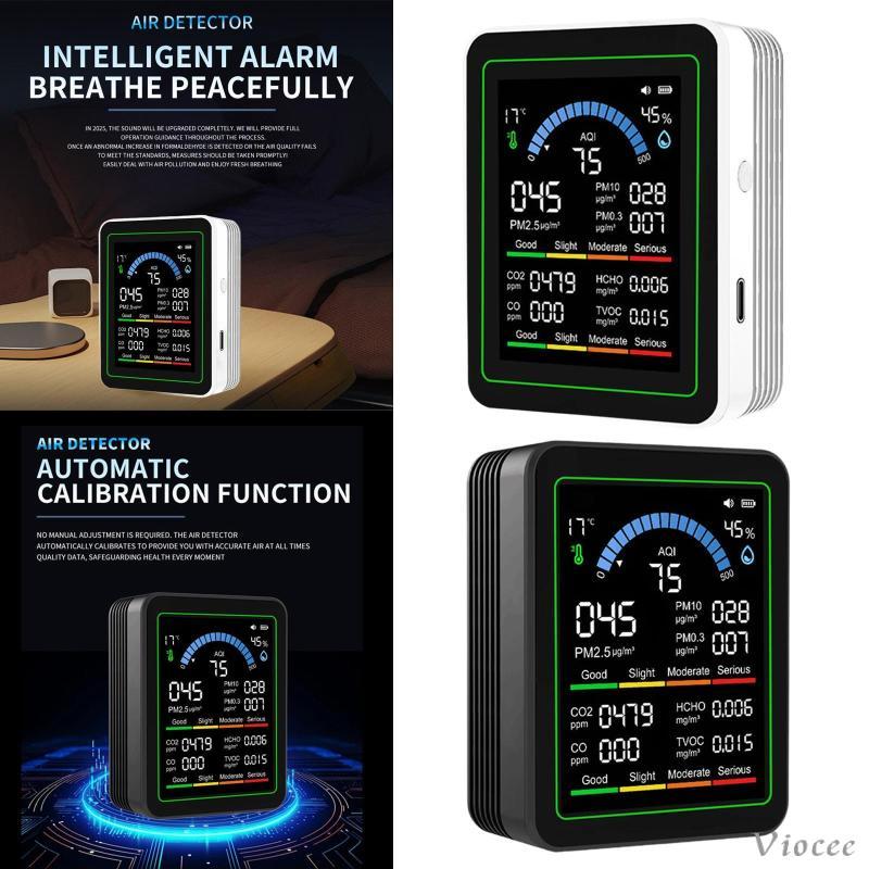 [Viocee] Medidor De Qualidade Do Ar Testador De Portátil De Plástico Leve Com Carga USB CO2 PM2.5 PM10 TVOC HCHO Compact