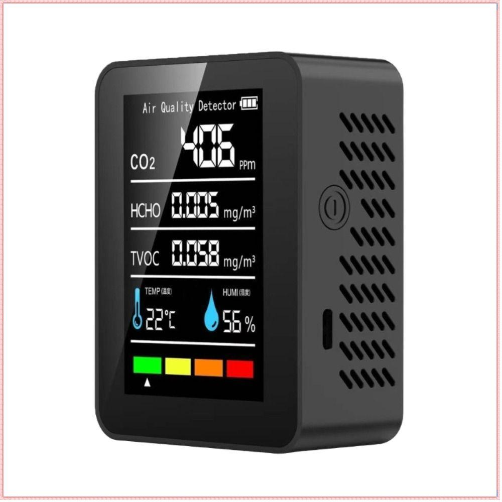 Detector De Qualidade Do Ar 5 Em 1 , Testador LCD De Temperatura De Umidade De Tela Grande HCHO CO2 TVOC , Inteligente