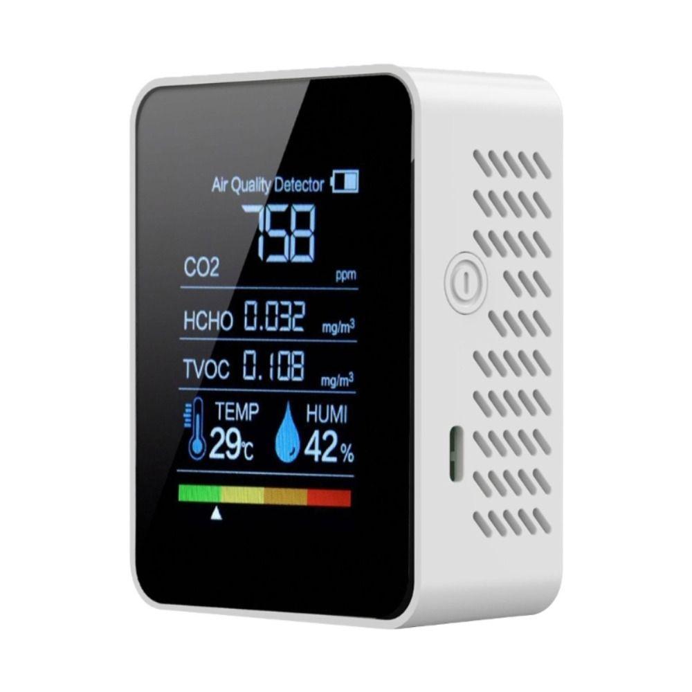 Detector De Qualidade Do Ar 5 Em 1 , Testador De Temperatura De Umidade Interna HCHO CO2 TVOC , Monitores Precisos De Fo