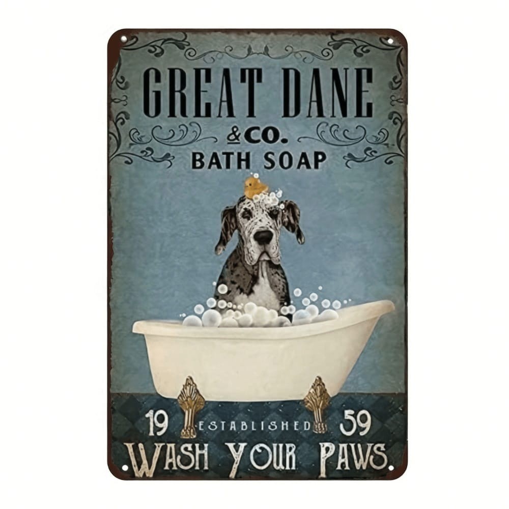 CIFbuy 1 Peça Great Dane Metal Tin Sign Lavar Patas Cachorro Banheira Arte De Parede
