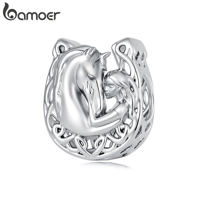 Bamoer Charm Horse & Girl Pingente DIY Para Pulseira Presentes Mulheres