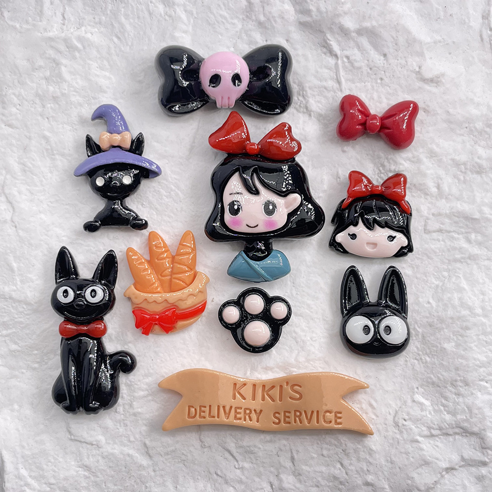 10 peças de desenho animado lindo Halloween Girl, Cat, Cat Claw Claw DIY Cream Cola Acessórios Decoração Capa de Creme Cola Material de Bricolagem Resina Clip Acessórios para Cabelo